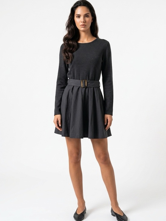 Zara Dresses & Skirts - Zara Long Sleeve Combination Goth Black Women's XL Sweater Mini Dress with Belt